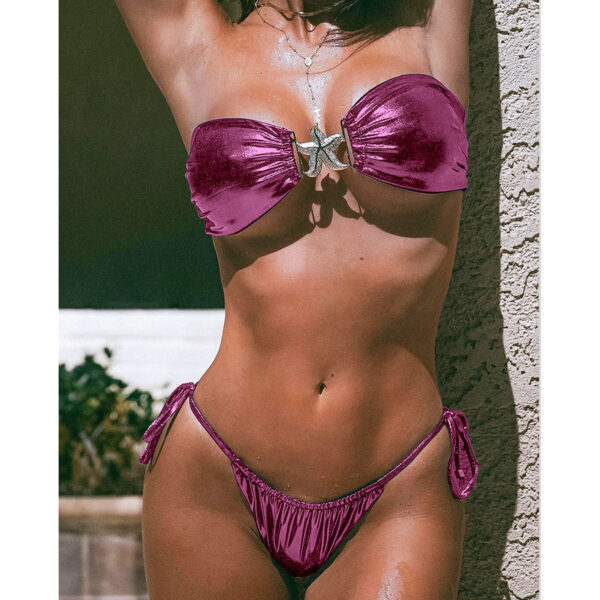 Wholesale 24 AliExpress Amazon popular sexy tube top split bikini blue glossy Golden Starfish swimsuit for women