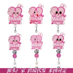 oly-9099861f1cf4dfce3ae1526750ee000b Wholesale Cross-border Hot Selling Nurse Doctor Acrylic Glitter Easy Pull Buckle DIY Bead Work Card Telescopic Badge Chest Card Holder
