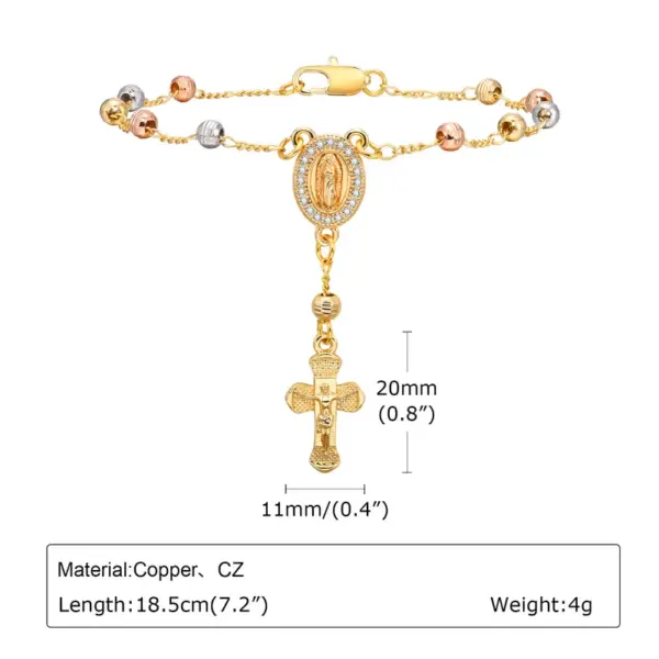 Wholesale Brass 18K Gold Plated Elegant Lady Sweet Inlay Portrait Cross Zircon Bracelets