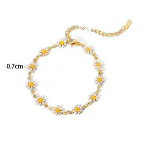 【XKB0170】White Daisy Bracelet / Gold