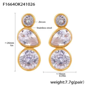F1664-Gold Water Drop Zircon Earrings
