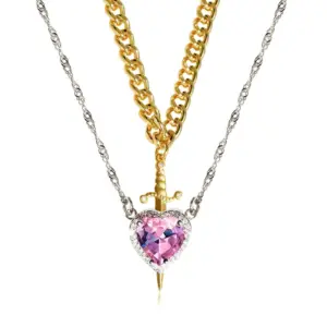 Silver Pink Love Heart/Golden Dagger