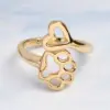 Wholesale PVD Coated Gold Plated Paw Print Heart Shape 304 Stainless Steel Simple Style Waterproof Non Tarnish Open Ring