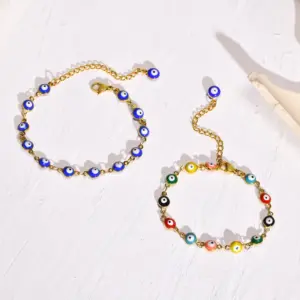 PVD Coated Real Gold Plated Devil'S Eye 201 Stainless Steel Arylic Simple Style Waterproof Non Tarnish 201 Stainless Steel Bracelets