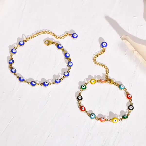 PVD Coated Real Gold Plated Devil'S Eye 201 Stainless Steel Arylic Simple Style Waterproof Non Tarnish 201 Stainless Steel Bracelets