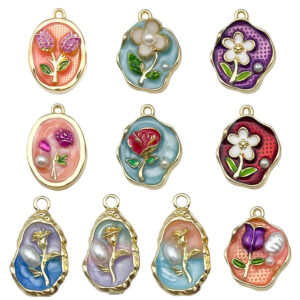 Mix 10 oval special-shaped flower series - 10 styles each 1-30.5g-sn1108 / Monet garden oil painting style three-dimensional pendant