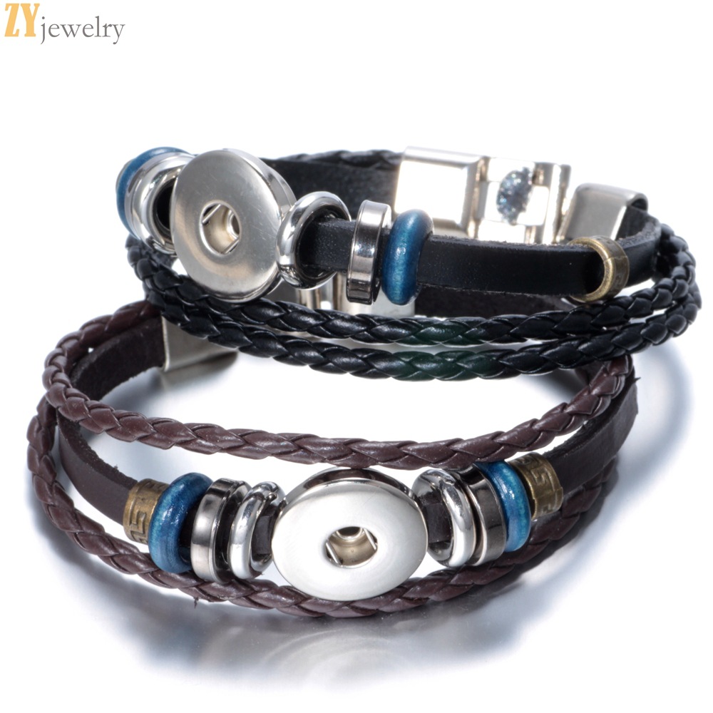 Wholesale Foreign trade jewelry four-button leather bracelet Europe and the United States hot diy bracelet pendant crystal jewelry aessories manufactu