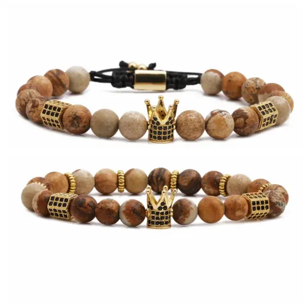 Wholesale Fashion Crown Copper Natural Stone Bracelet In Bulk