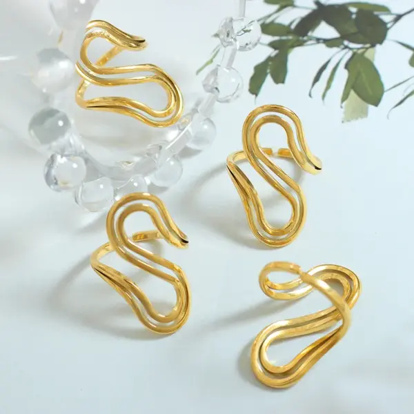 Wholesale PVD Coated Real Gold Plated 18K Gold Geometric 304 Stainless Steel Simple Style Waterproof Non Tarnish Open Ring