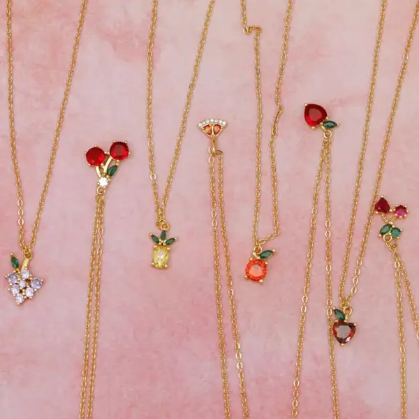 Copper 18K Gold Plated Fruit Zircon Pendant Necklace