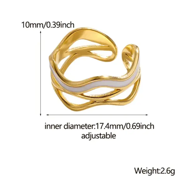 PVD Coated Real Gold Plated Waves Stainless Steel Fashion Waterproof Non Tarnish Open Ring