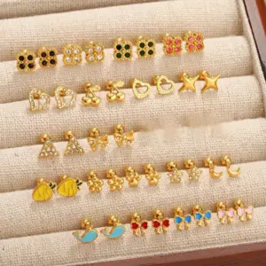 Wholesale Moon Pattern Valentine's Day Stud Earrings For Unisex, 304 Stainless Steel With 18K Real Gold Plated 0.03µm Thickness And Zircon Inlay