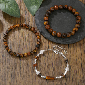 Wholesale Black Gallstone Broken Silver Tiger Eye Stone Beaded Bracelet for Women Niche Design Retro Elastic Bracelet Student Couple Bracelet