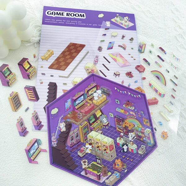 Wholesale Cartoon Arcade Restaurant Landscaping Sticker 3D Microscopic World Cartoon DIY Decompression Toy Free Clip Art Waterproof