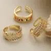 Wholesale 1 Piece Fashion Round Copper Plating Inlay Pearl Zircon Open Ring