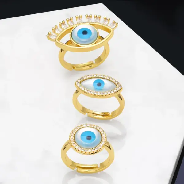 Wholesale Fashion Eye Copper 18k Gold Plated Zircon Rings In Bulk
