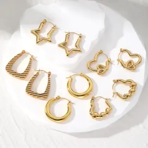 1 Pair Vintage Style Simple Style Classic Style Pentagram Heart Shape Rectangle 201 Stainless Steel Hoop Earrings