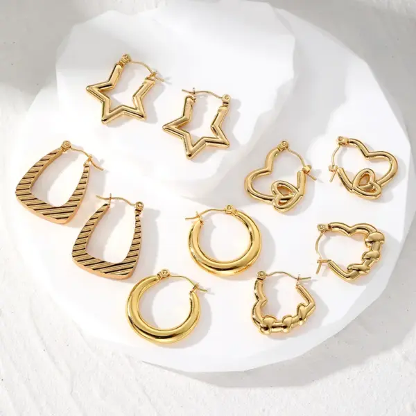 1 Pair Vintage Style Simple Style Classic Style Pentagram Heart Shape Rectangle 201 Stainless Steel Hoop Earrings