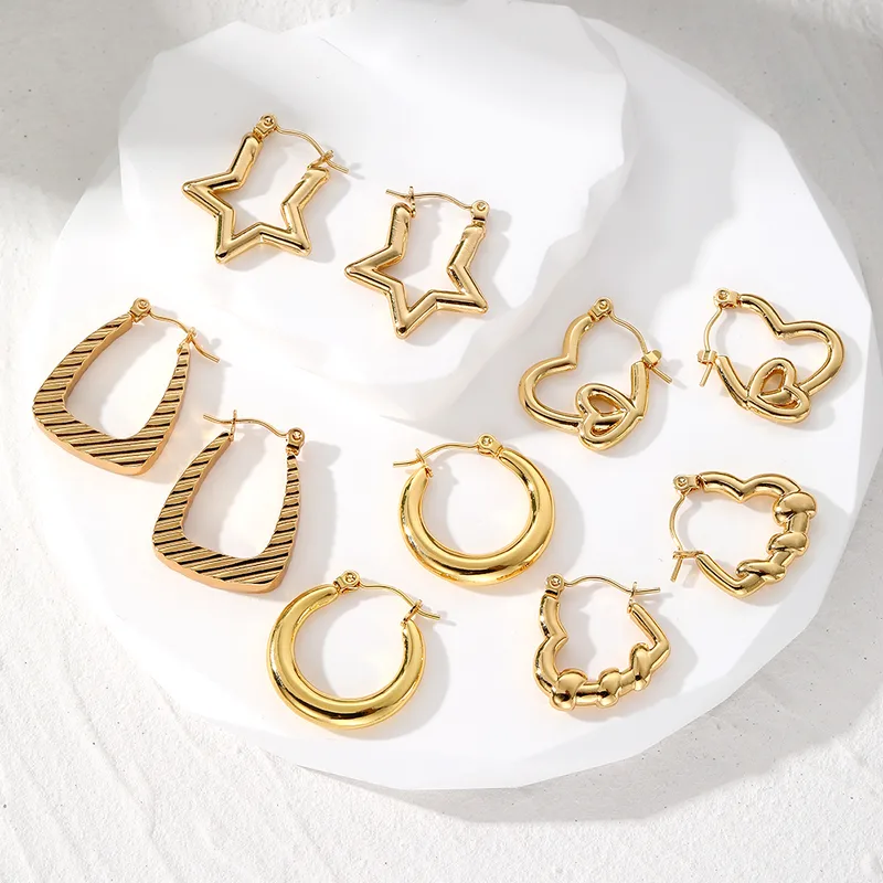 Wholesale 1 Pair Vintage Style Simple Style Classic Style Pentagram Heart Shape Rectangle 201 Stainless Steel Hoop Earrings