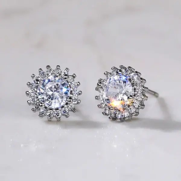 Wholesale Simple Style Flower Copper Inlay Zircon Ear Studs 1 Pair