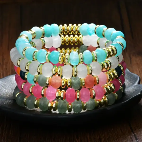 Retro Classic Style Round Natural Stone Beaded Chain Bracelets In Bulk