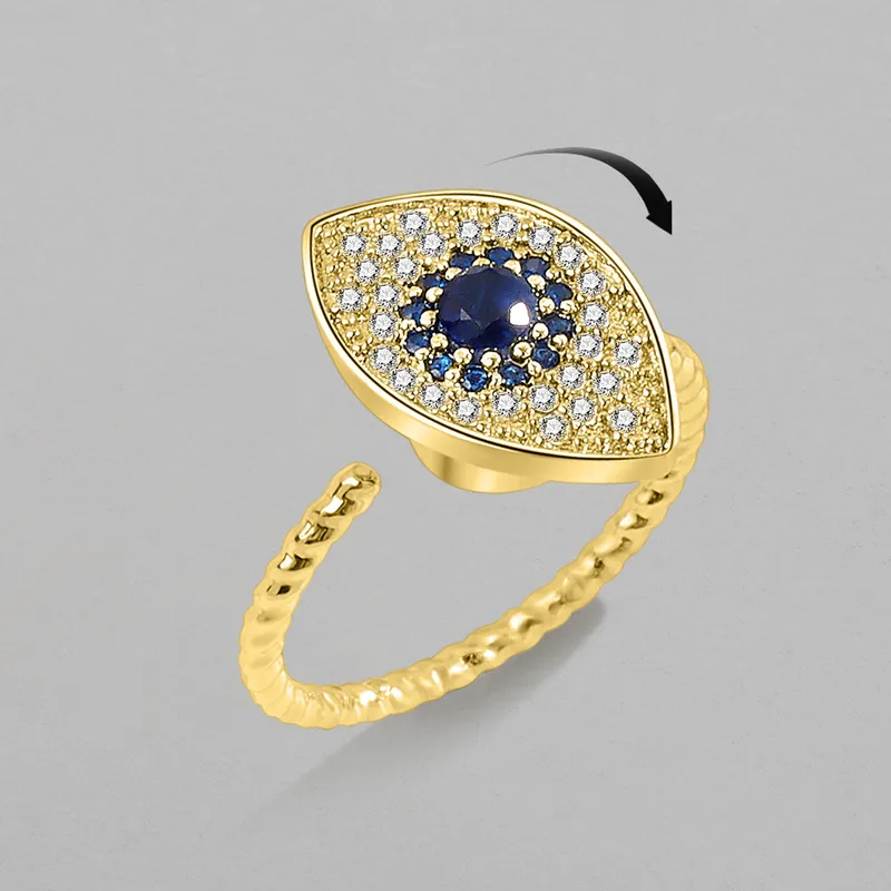 Wholesale Copper Devil's Eye Rotating Ring Blue Eyes Adjustable Anxiety Relief Ring