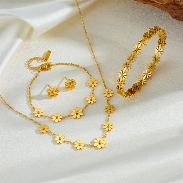 304 Stainless Steel Daisy PVD Coated 18K Real Gold Plated Sweet Simple Style Waterproof Non Tarnish Cable Chain Gold Bracelets Earrings Necklace