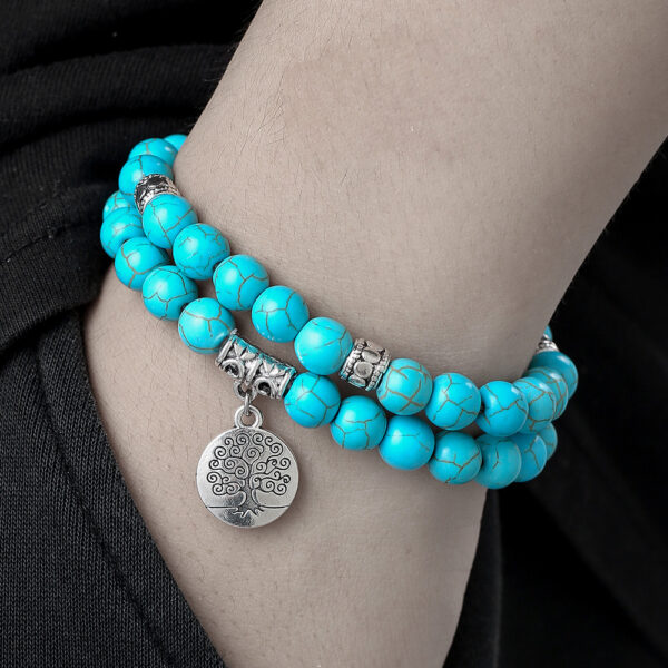 Wholesale Amazon Hot Bracelet Cross-border Supply 8mm Turquoise Bracelet Two-piece World Tree Bracelet Couple Bracelet