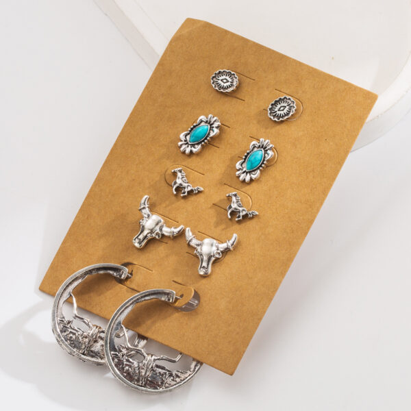 Wholesale Cross-Border Fashion New Turquoise Earrings Set Women's Flower Shoes Boots Arrow Bull Head Pony Accessories Earrings Set