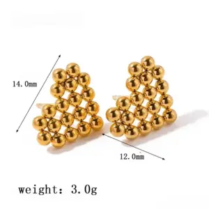 【XKE0289】Round Bead Heart Stud Earrings / Gold