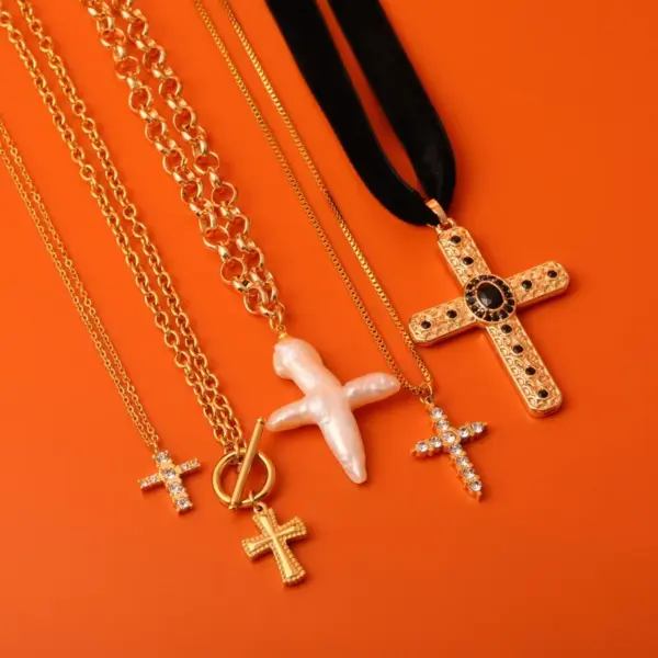 Wholesale 201 Stainless Steel 304 Stainless Steel Cotton Webbing Casual Streetwear Plating Cross Pendant Necklace