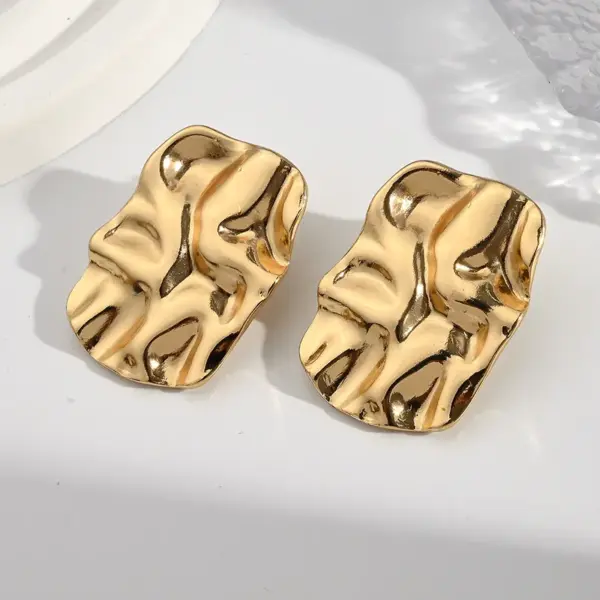 Wholesale Electroplating Golden Plated Irregular Square Leaves 304 Stainless Steel Casual Simple Style Polishing Plating Earrings