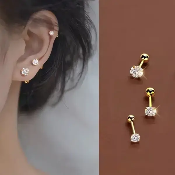 Wholesale 18K Gold Plated 304 Stainless Steel PVD Coated Zircon Solid Color Waterproof Non Tarnish Surgical Steel Streetwear Cartilage Earrings For Women's