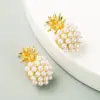 Pineapple Inlaid Pearls Alloy Artificial Gemstones Stud Earrings