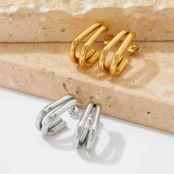 PVD Coated Real Gold Plated 16K Gold White Gold Plated Gold Plating Geometric 304 Stainless Steel Retro Streetwear Waterproof Non Tarnish Ear Studs