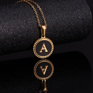 Wholesale PVD Coated 18K Gold Plated Round Letter 304 Stainless Steel Fashion Waterproof Non Tarnish 304 Stainless Steel Pendant Necklace