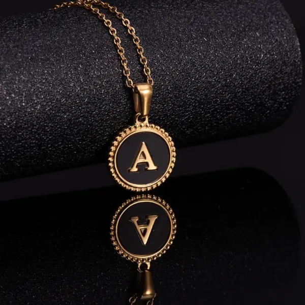 Wholesale PVD Coated 18K Gold Plated Round Letter 304 Stainless Steel Fashion Waterproof Non Tarnish 304 Stainless Steel Pendant Necklace