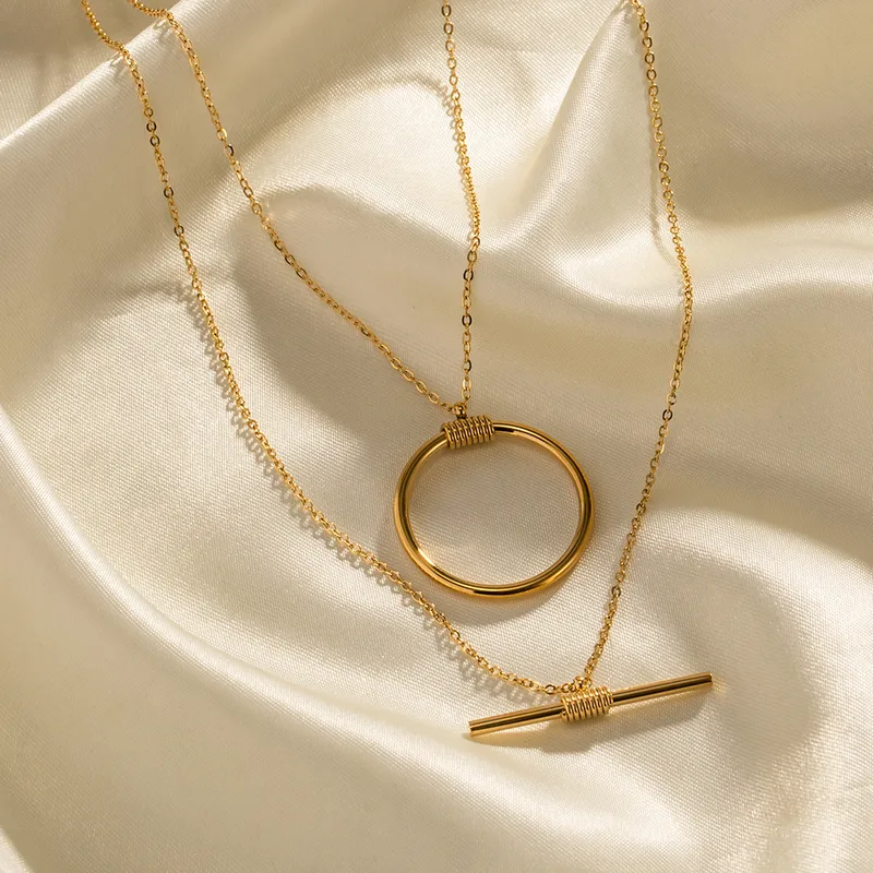 Wholesale 304 Stainless Steel Round PVD Coated 16K Real Gold Plated Gold Plated Simple Style Plating Cable Chain Gold Layered Necklaces