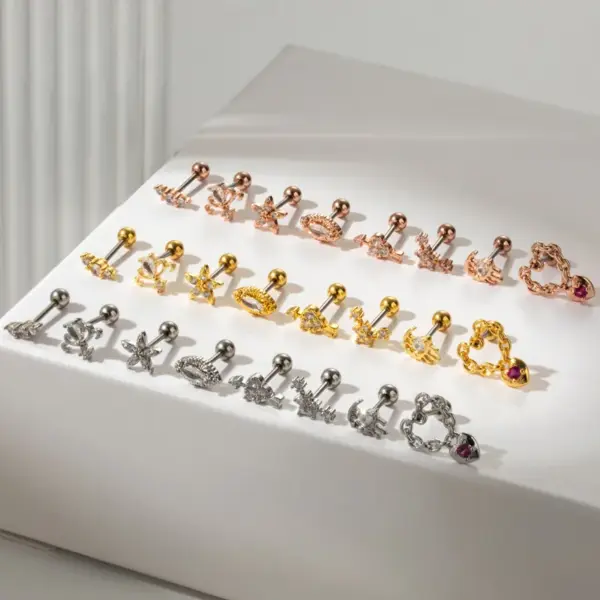 1 Piece Ear Cartilage Rings & Studs Sweet Heart Shape Flower 316L Stainless Steel Copper Waterproof Non Tarnish Surgical Steel Zircon Ear Cartilage Rings & Studs