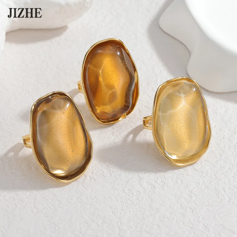 Wholesale Fashionable Vintage Geometric Titanium Steel Ring Asymmetrical Brown Color Ring Elegant Finger Aessory For Women