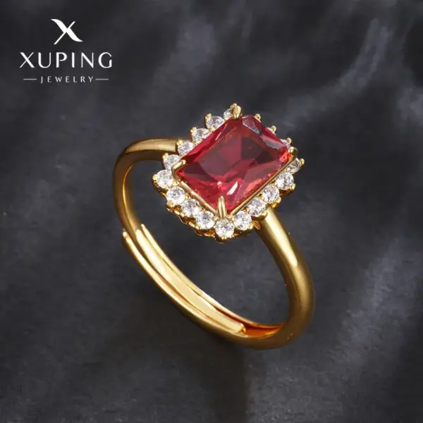 Wholesale Jewelry Elegant XUPING Square Copper Artificial Gemstones 18K Gold Plated Inlay Open Rings