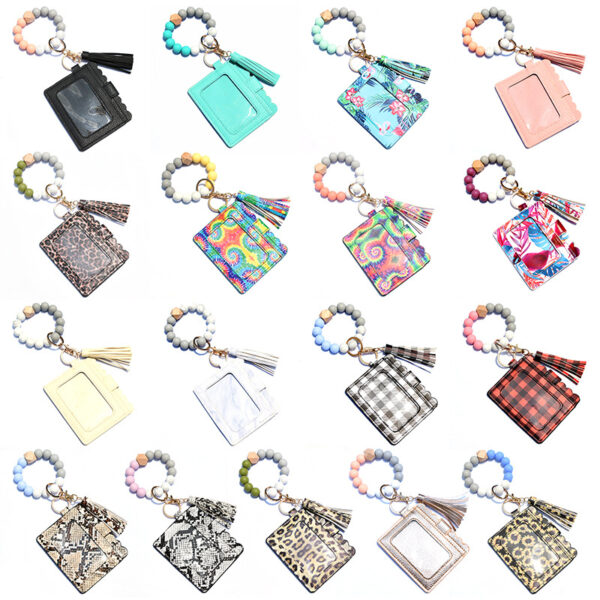oly-911400aa409e43ffb96c1cf197f2670a Wholesale Style Silicone Bead Bracelet Card Case pu Tassel Women Wallet Keychain Food Grade Silicone Bead Bracelet