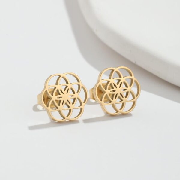 Wholesale New Korean Style Retro Flower Stud Earrings ins French Style Stainless Steel New Rotating Geometric Round Earrings 316 Ear Pin