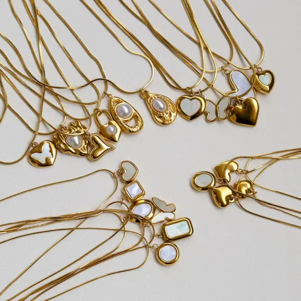 Ion Plating (IP) Electrocardiogram Heart Shape Butterfly 304 Stainless Steel Elegant Modern Style Waterproof Non Tarnish 304 Stainless Steel Lobster Trigger Clasp Closure Pendant Necklace