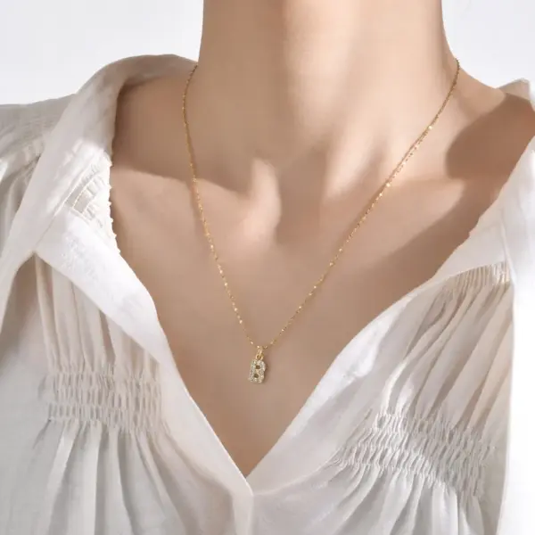 Wholesale Simple Style Letter 201 Stainless Steel Copper Inlay Artificial Diamond Pendant Necklace