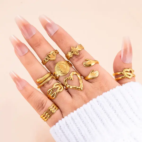 Wholesale PVD Coated Gesture Heart Shape Snake 304 Stainless Steel Basic Retro Waterproof Non Tarnish Open Ring