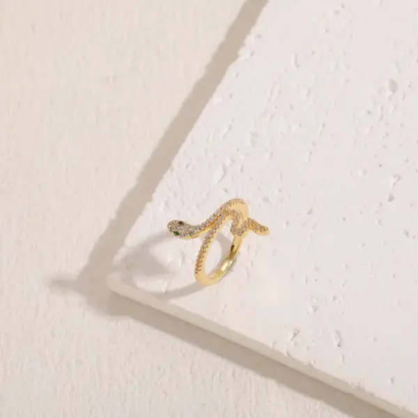 Wholesale Cute Sweet Simple Style Snake Copper 14k Gold Plated White Gold Plated Zircon Open Rings In Bulk