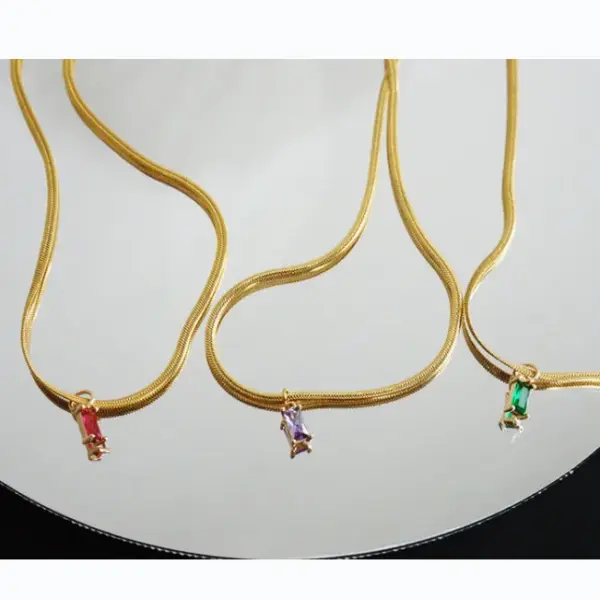 Wholesale 667 Stainless Steel Copper Vacuum Furnace Outer 18K Gold Plated Retro Inlaid Zircon Geometric Rhinestones Pendant Necklace