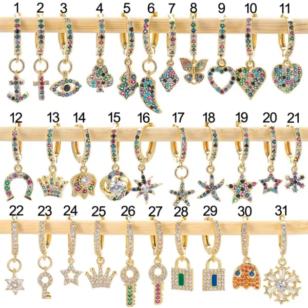 Wholesale Fashion Geometric Inlay Copper Zircon Charm Sleeper Hoop Earrings Earrings