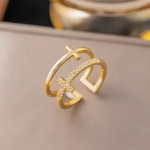 F1188 Copper Material-Double-Layer Diamond Ring Gold